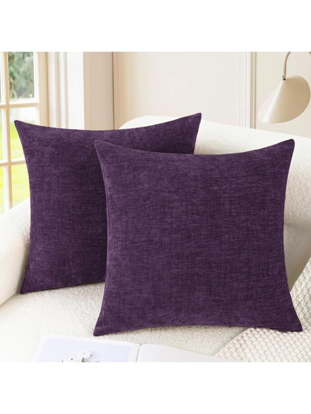 Plum Purple Decorative Throw Pillow Covers 22x22 Inches - Cozy Couch Accent